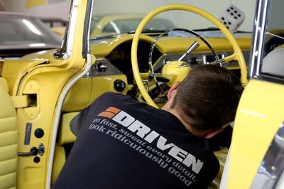 55 Chevy Belair yellow repair dash